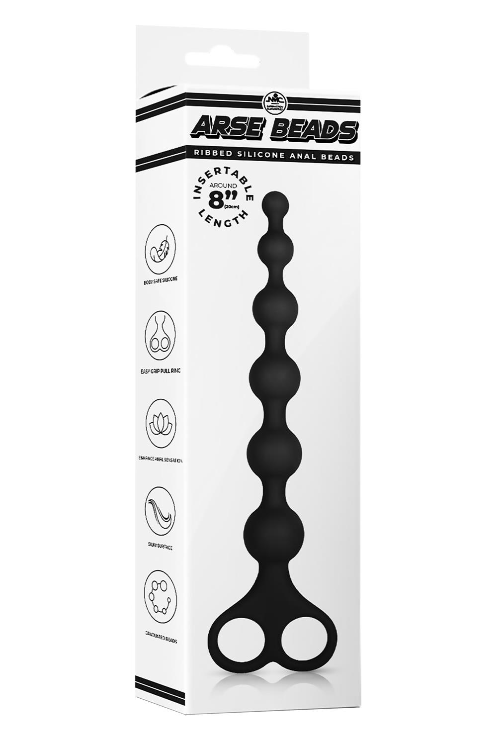 8 Inch Ribbed Silicone Anal Beads Black