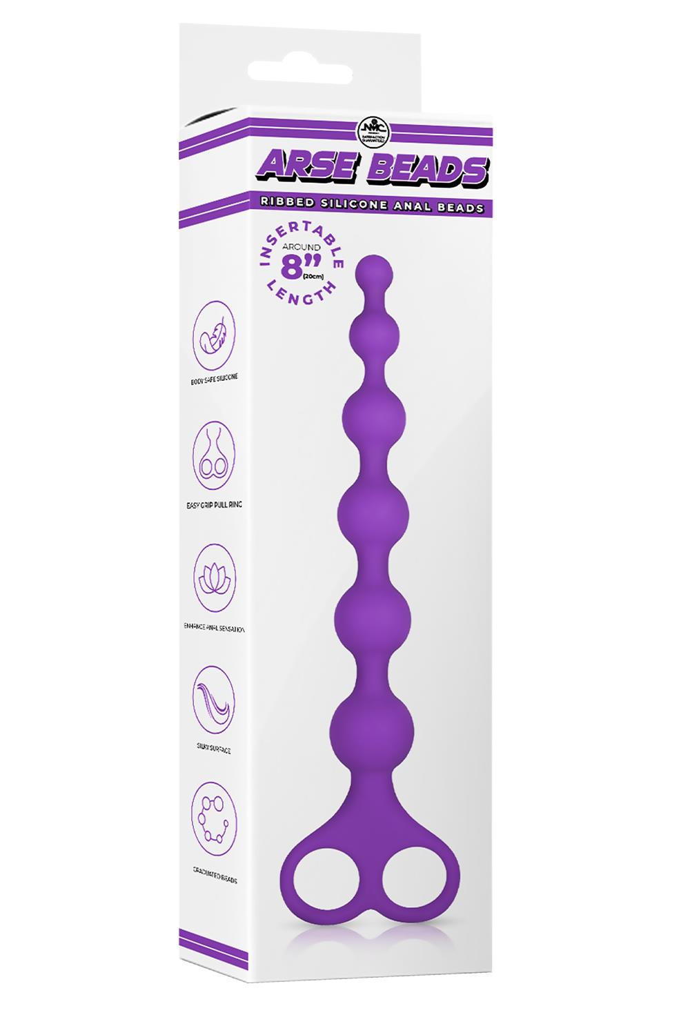 8 Inch Ribbed Silicone Anal Beads Purple