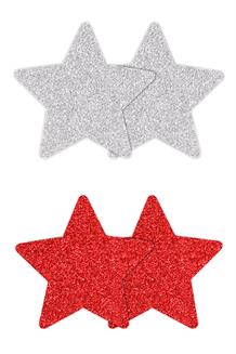 Glitter Stars Red Silver 2 Pair