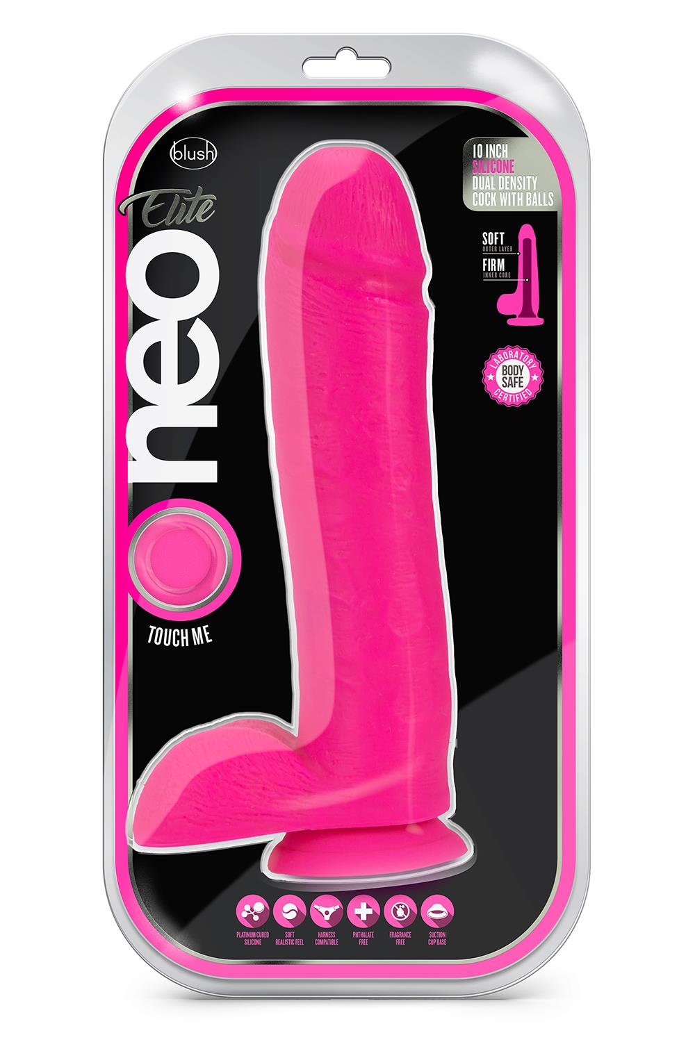 NEO ELITE 10INCH COCK WITH BALLS NEON PINK