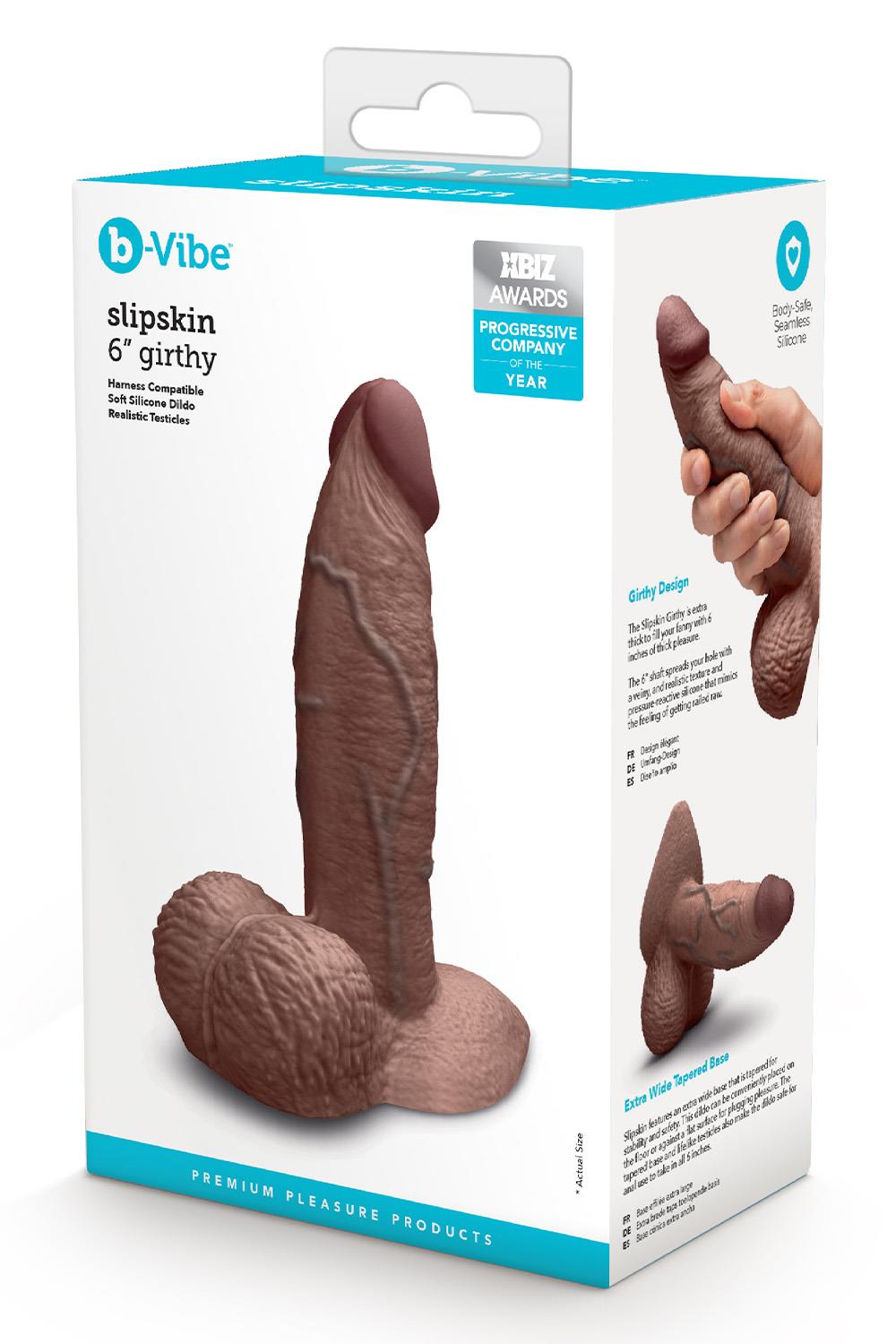 SLIPSKIN REALISTIC SILICONE DILDO 6 INCH GIRTHY BROWN