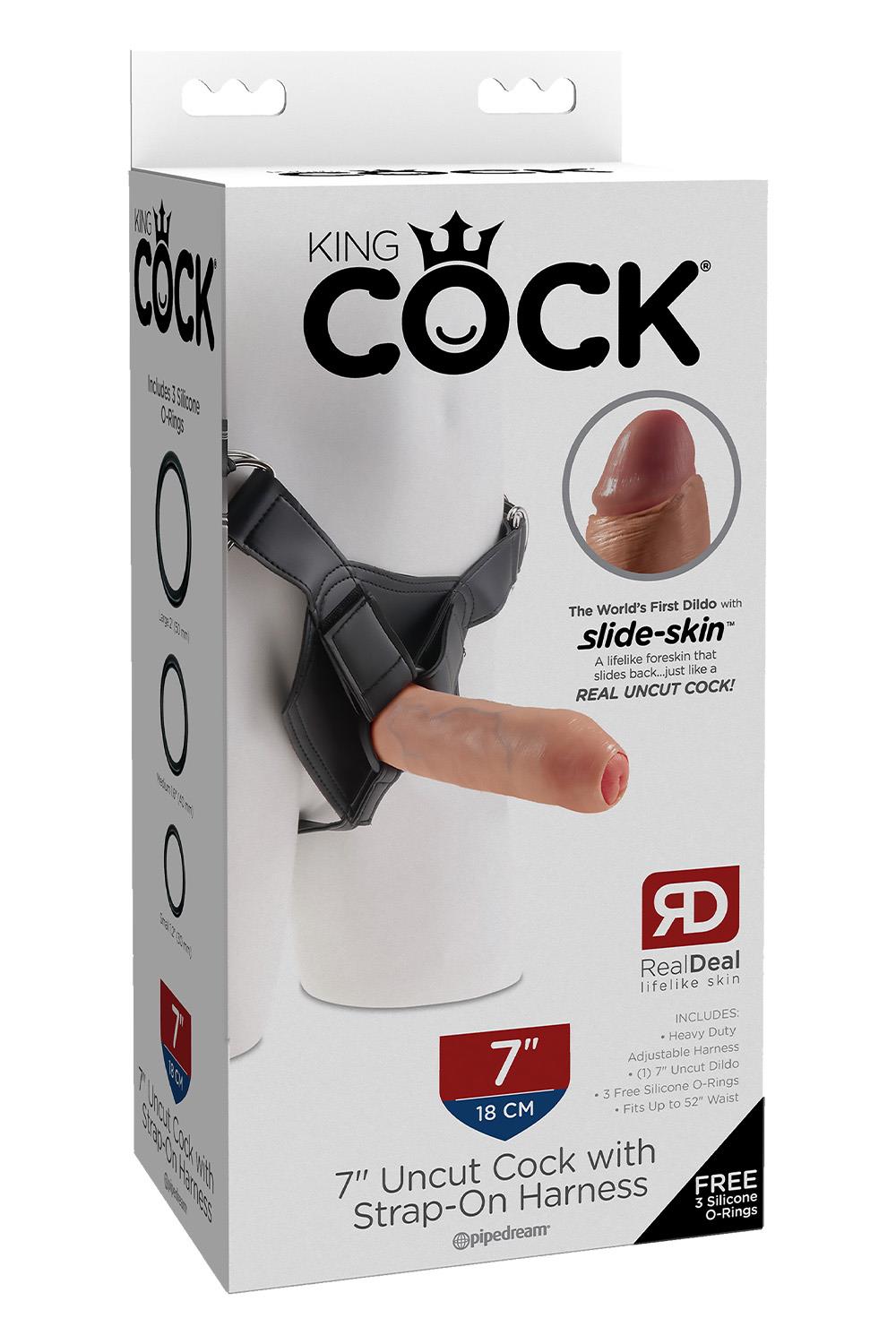 KING COCK 7 INCH UNCUT WITH STRAP ON HARNESS LIGHT