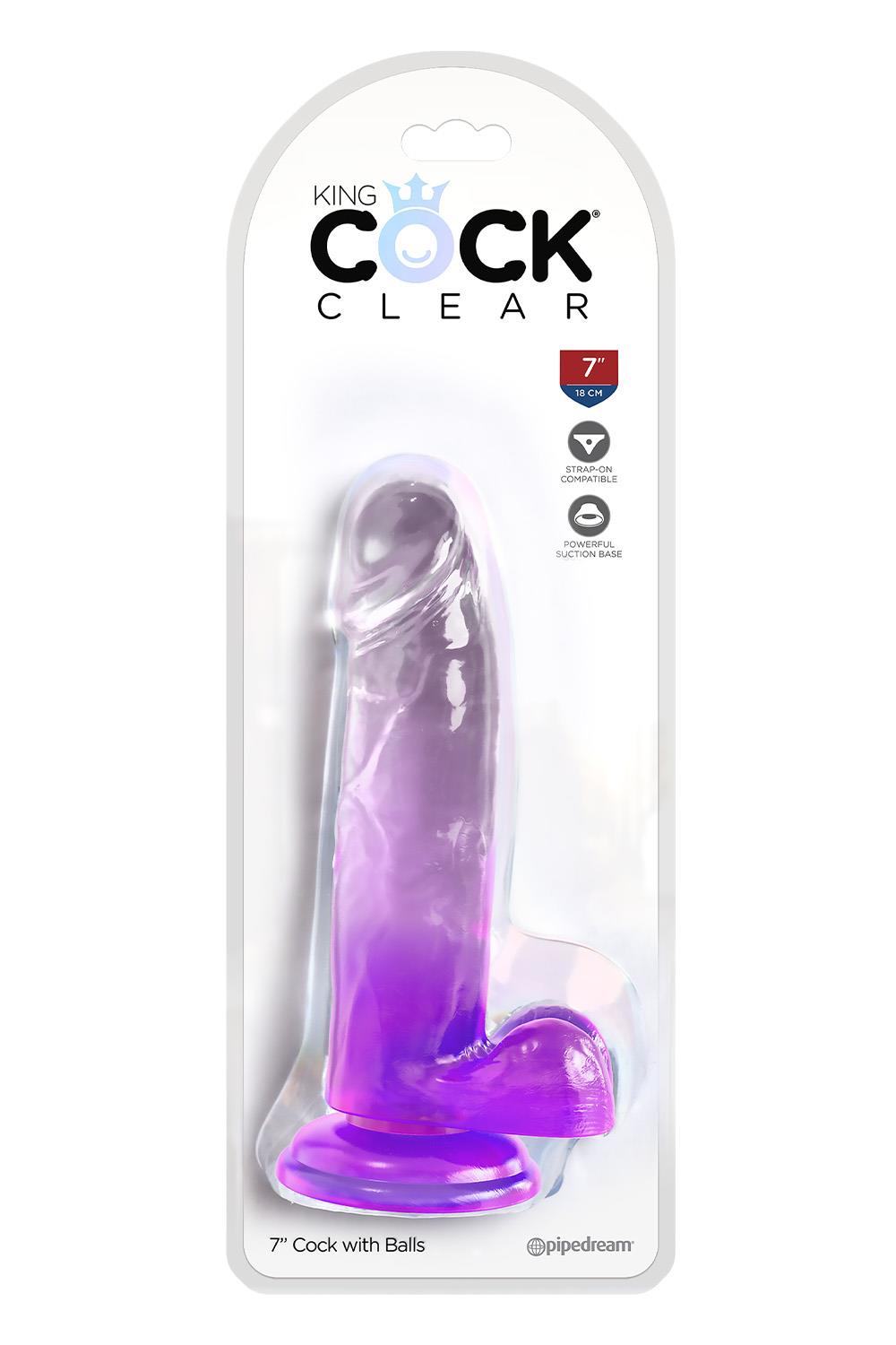 KING COCK CLEAR 7 INCH COCK WITH BALLS PURPLE
