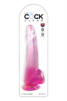 KING COCK CLEAR 10 INCH COCK WITH BALLS PINK