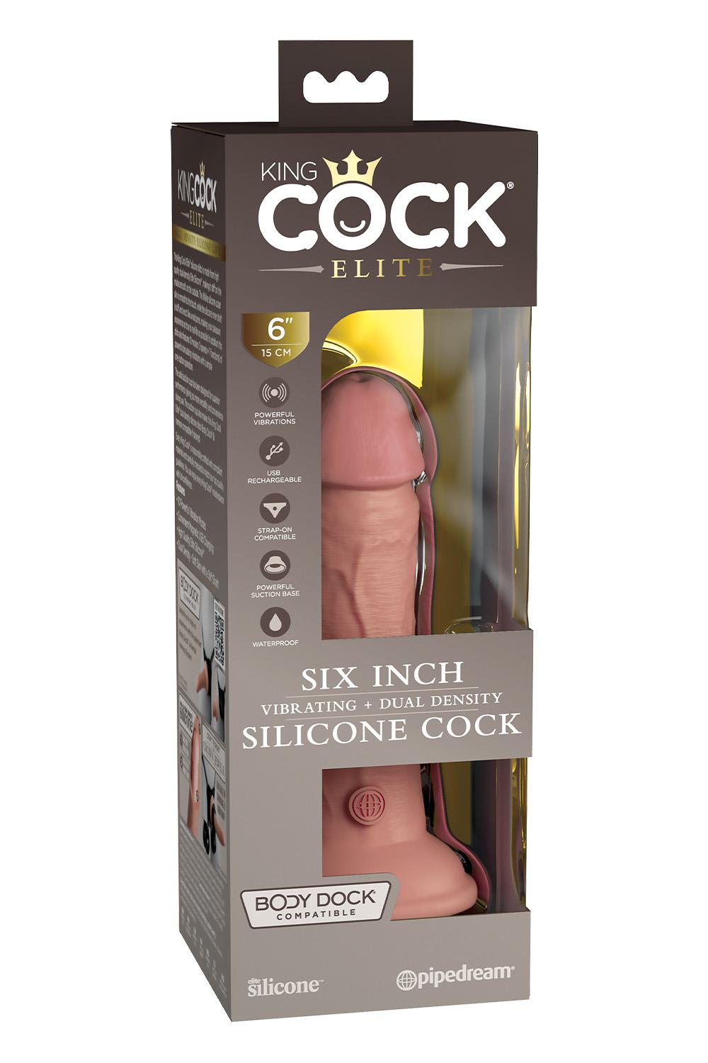 KING COCK ELITE 6 INCH DUAL DENSITY VIBRATING SILICONE COCK LIGHT