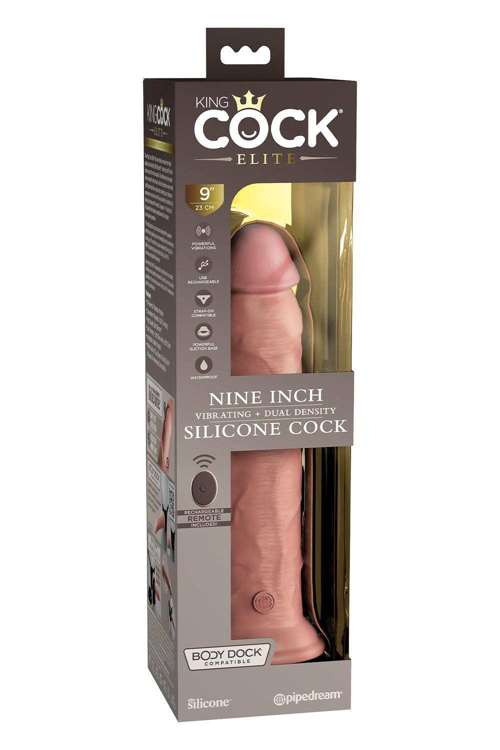 KING COCK ELITE 9 INCH DUAL DENSITY VIBRATING SILICONE COCK WITH REMOTE LIGHT