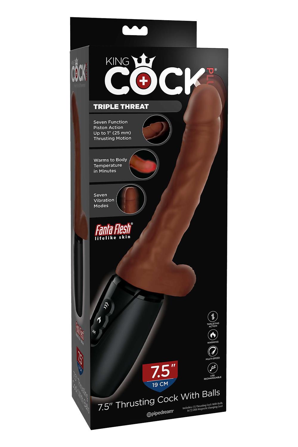 KING COCK PLUS 7.5 INCH THRUSTING COCK WITH BALLS BROWN