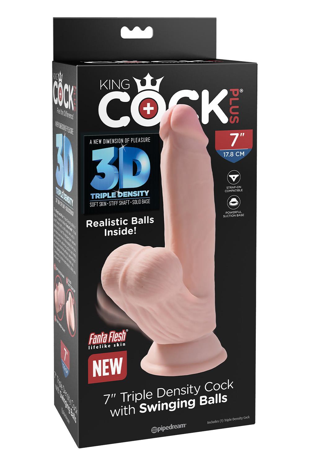 KING COCK PLUS 7 INCH TRIPLE DENSITY COCK WITH SWINGING BALLS LIGHT