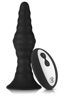 Vibrating Ribbed Plug With Remote Control Large Black