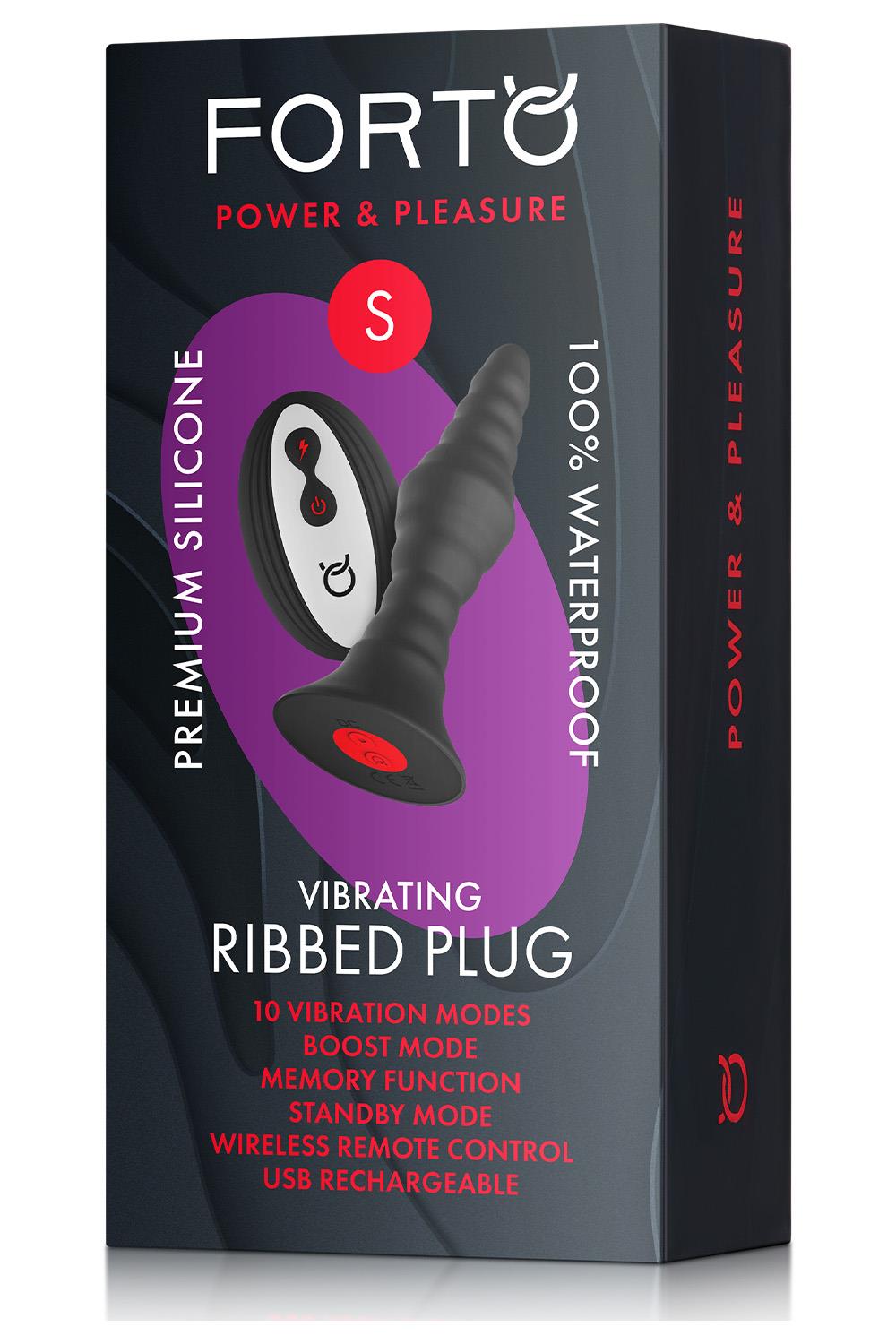 Vibrating Ribbed Plug With Remote Control Small Black