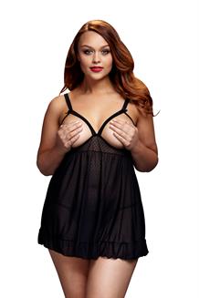 Sheer Babydoll W/Open Cup Bra Pant, Xl